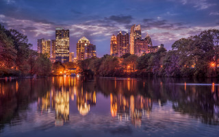 City skyline reflection night lights - the building free wallpaper for desktop