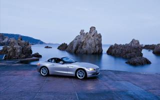 Silver car stone road water - a silver car free wallpaper