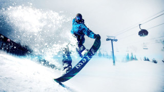 Snowboarder trick ski lift holography - a snowboarder free wallpaper