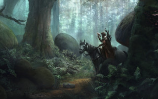 Man horse forest hillside fantasy - a man riding free wallpaper