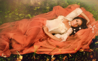 Gothic impressionist dreamlike woman flower - her hair and a flower free wallpaper