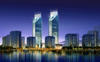 Cityscape night river bridge skyscraper - hypermodernism free wallpaper