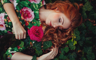 Woman flower bed dreamlike photorealistic - a bed of flowers free wallpaper