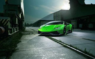 Green sports car night street 2 - a green sports car free wallpaper