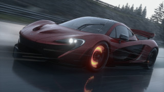 Red sports car driving road 23 - the background and a blurry background behind free wallpaper