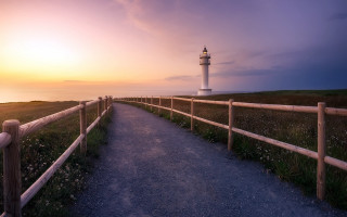 Lighthouse sunset path fence hill - sunset free wallpaper