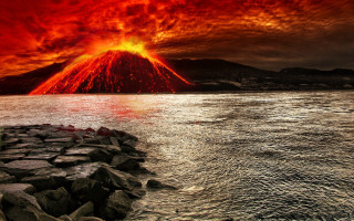 Volcano orange water shore matte - art free wallpaper for desktop