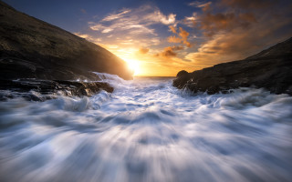 River waves sunset clouds beach - wave free wallpaper