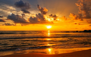 Sunset ocean clouds beach island - a small island in the distance free wallpaper