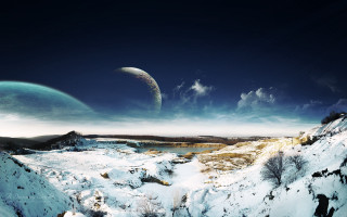 Distant planet moon beach city - a distant planet free wallpaper