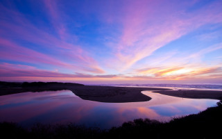 Sunset river beach purple sky - bascove free wallpaper