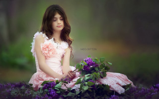 Young girl pink dress flower - a field of flowers free wallpaper