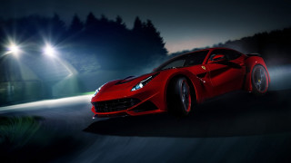Red sports car night road 5 - matte drawing free wallpaper