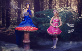 Fantasy forest two girls mushroom - fantasy style free wallpaper