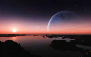 Planet moon star beach city - a large moon free wallpaper