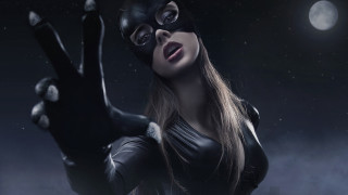 Woman catwoman moon galaxy night - a full moon in the background free wallpaper
