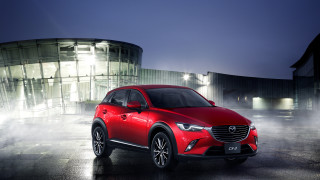 Red mazda foggy parking lot - night free wallpaper for desktop