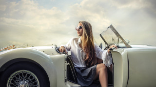 Vintage car woman blonde sunglasses - luxury free wallpaper