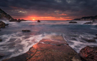 Sunset ocean rocks water sky - rock and water free wallpaper