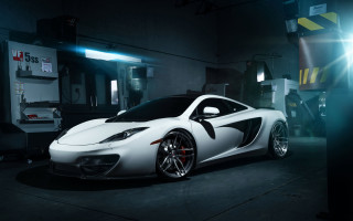 White sports car garage night - matte drawing free wallpaper