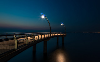 Pier lights night water city - a pier free wallpaper