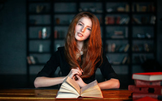 Woman sitting book reading library - academic art free wallpaper for desktop