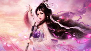 Woman sword pink flower bubbles - a woman holding free wallpaper