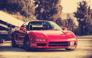 Red sports car street fence 3 - a fence and trees free wallpaper
