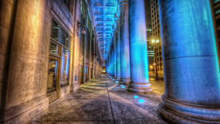 Long hallway columns lights clock - column free wallpaper