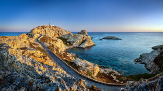 Rocky road lighthouse ocean panorama - exekia free wallpaper
