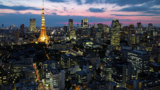 City skyline tower night pink 3 - tall tower free wallpaper
