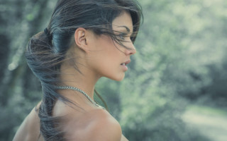 Woman long hair forest photorealistic - flowing hair free wallpaper
