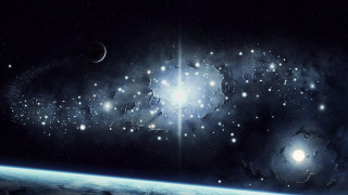 Space planet stars horizon earth - space art free wallpaper for desktop