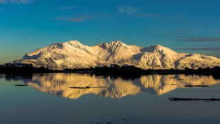 Mountain lake clouds snow capped 2 - widescreen free wallpaper