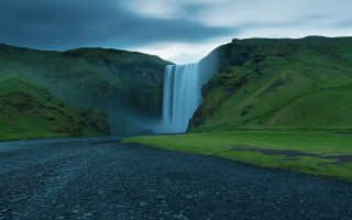 Waterfall road grassy field black - a large waterfall free wallpaper