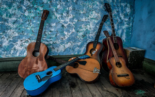 Guitars woodenfloor bluewall studiophotography folkart - studio photography free wallpaper