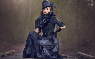 Woman black dress hat woods - a black dress and hat free wallpaper