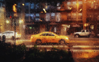 Yellow car rainy street umbrella - rainy free wallpaper
