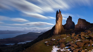 Mountain rocks lake clouds sky - a body of water free wallpaper for desktop