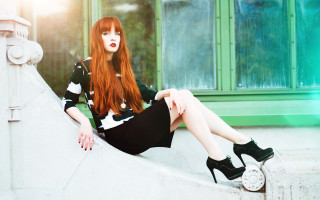 Woman red haired sitting highheels - barbizon school free wallpaper