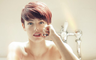 Woman finger piercing mirror redhair - red hair free wallpaper for desktop