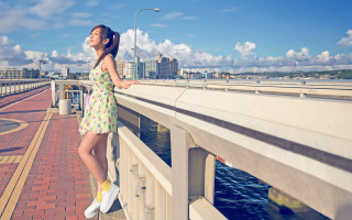 Woman bridge sky clouds city - fei danxu free wallpaper