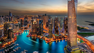 City skyline river plane night - a city skyline in the background free wallpaper