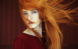 Red haired woman smiling red - long red hair free wallpaper