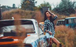 Woman car field truck denim - a woman free wallpaper