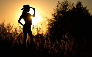 Woman field hat sunset trees - a woman free wallpaper