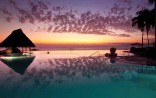 Sunset pool mountain reflection silhouette - a sunset in the background free wallpaper