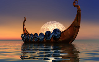 Boat wheels water moon fantasy - erlund hudson free wallpaper