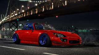 Red sports car bridge night 3 - a red sports car free wallpaper