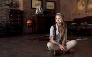 Woman blonde portrait cinematic brick - the floor in a room free wallpaper